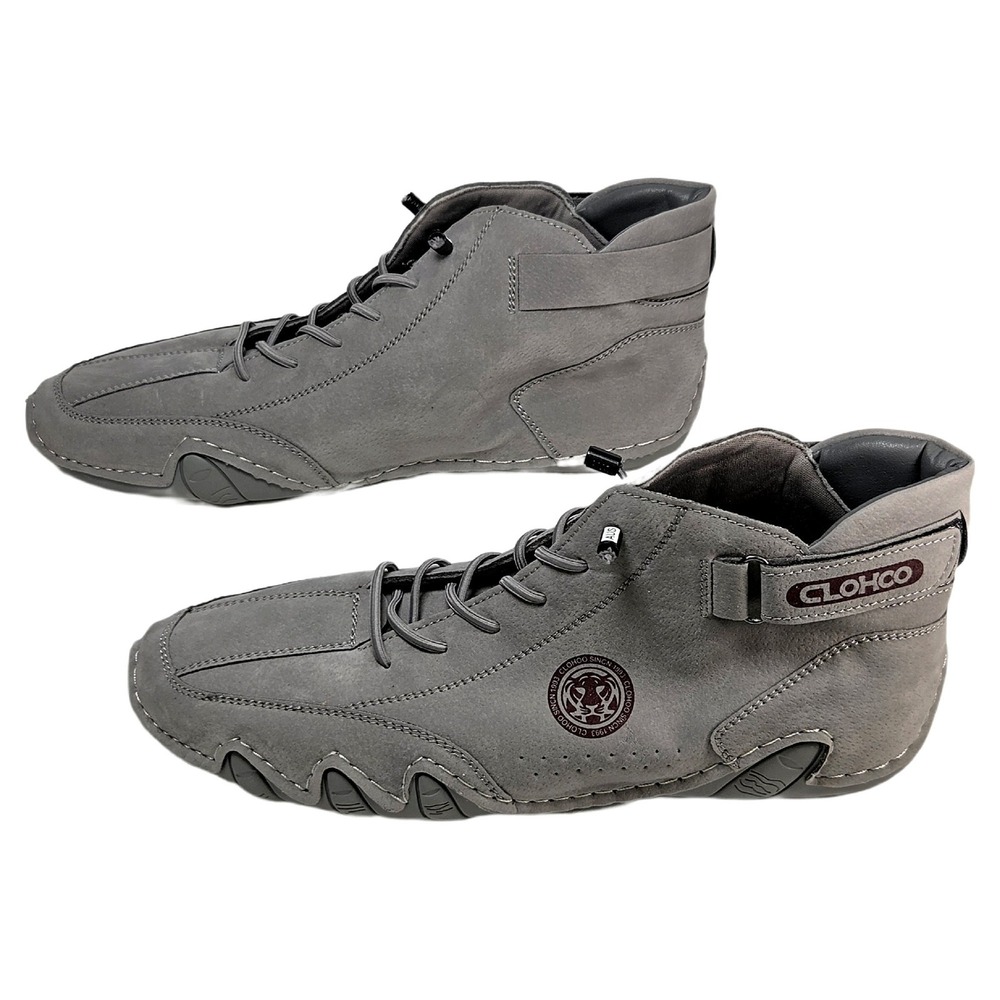 Clohoo Grey Suede High Top Driving Sneakers Men US 9 EU 43 Lace Up Strap A1019 - Picture 7 of 14